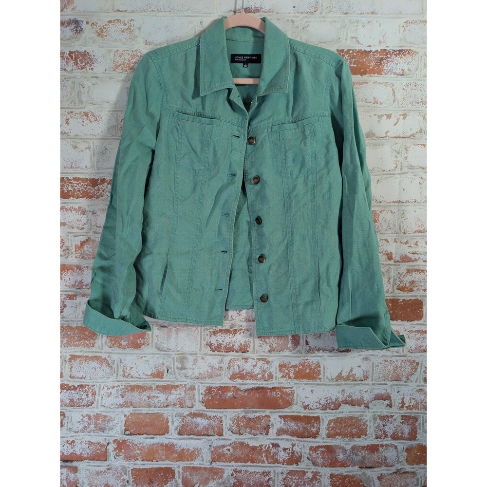Jones New York Linen Jacket Women S Green Button Up Lightweight Casual